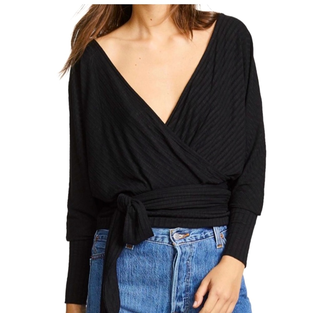 Free People XS wrap blouse in black